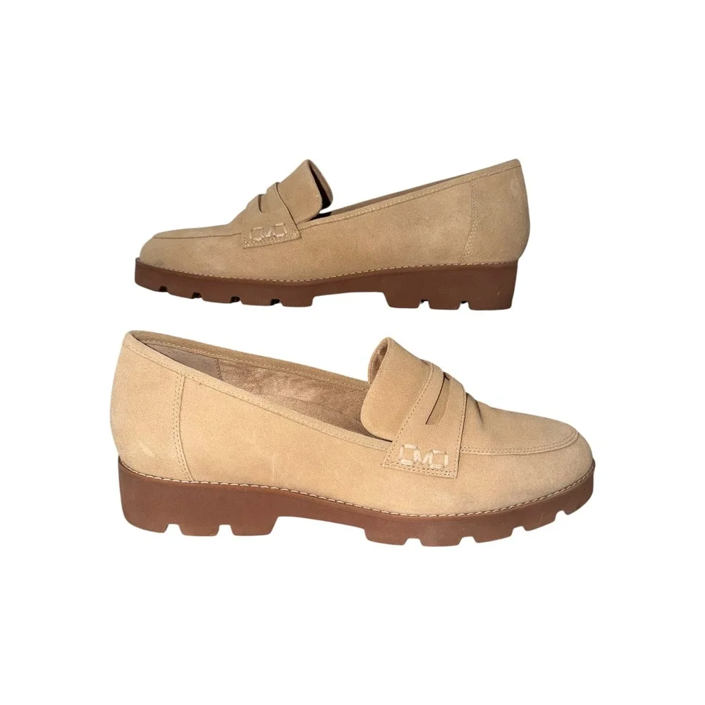 Vionic Cheryl II Suede Penny Loafers Sand Lug Sole Comfort Shoes Women's 11